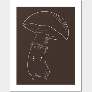 Boletus Mushroom White Lineart Posters and Art